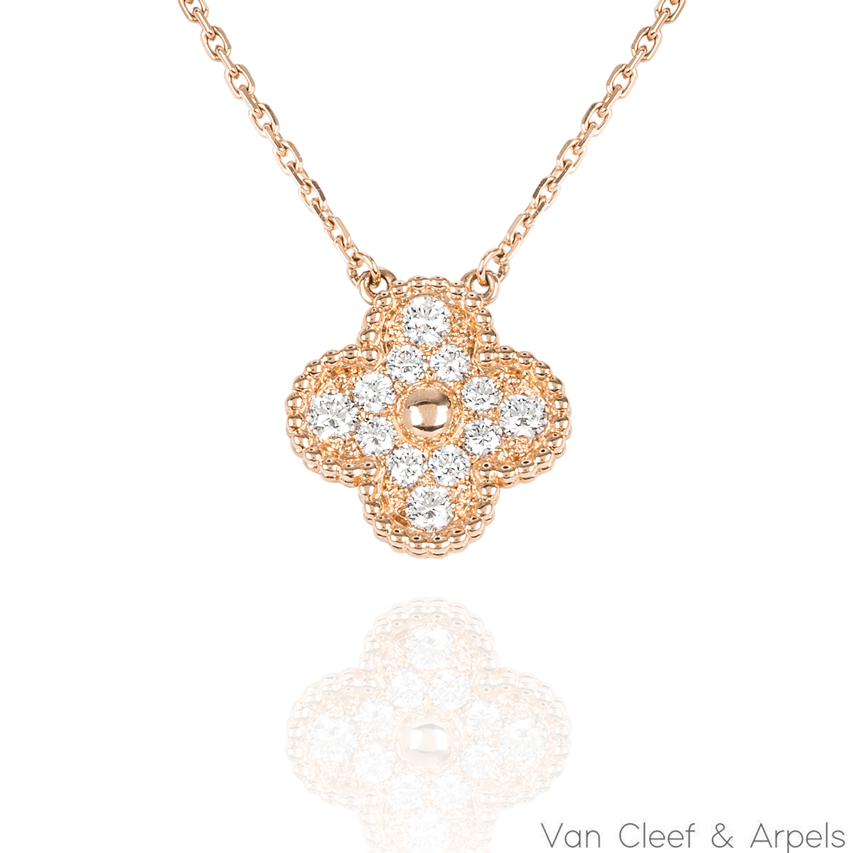 Van Cleef & Arpels Rose Gold Diamond Vintage Alhambra Pendant VCARP2R300 Van Cleef & Arpels Rose Gold Diamond Vintage Alhambra Pendant VCARP2R300
